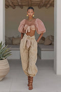 Luanda Striped Gofre Fabric Carrot Pants and Blouse Set