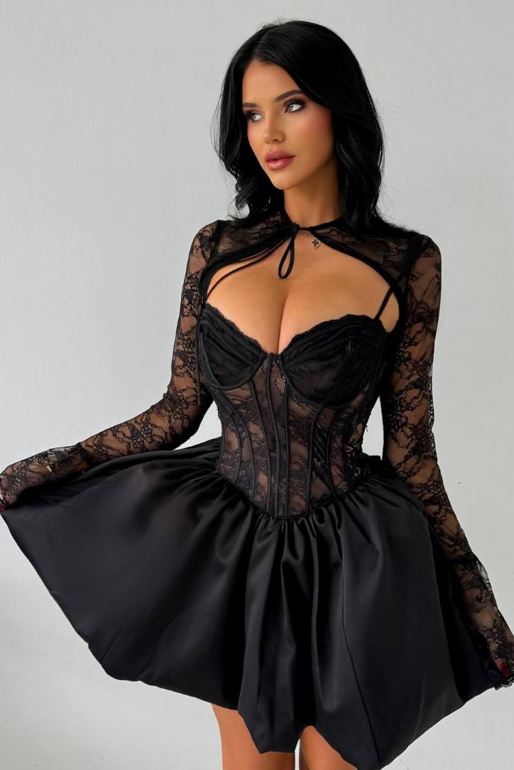 Beauty Taffeta and Lace Fabric Lined Bolero and Dress Set