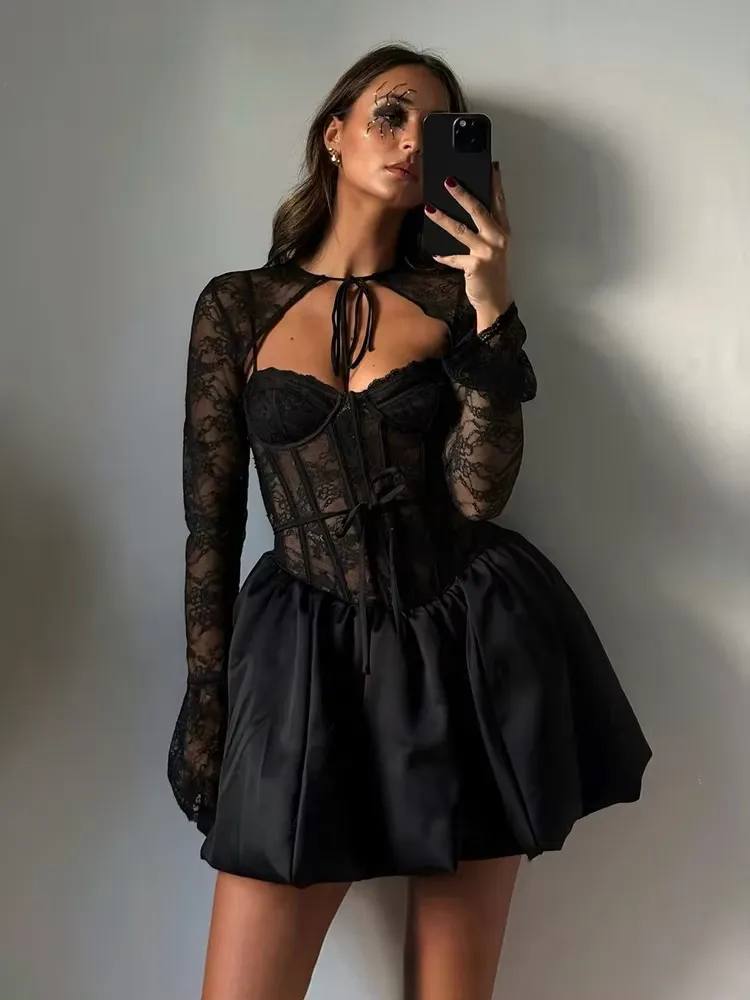 Beauty Taffeta and Lace Fabric Lined Bolero and Dress Set