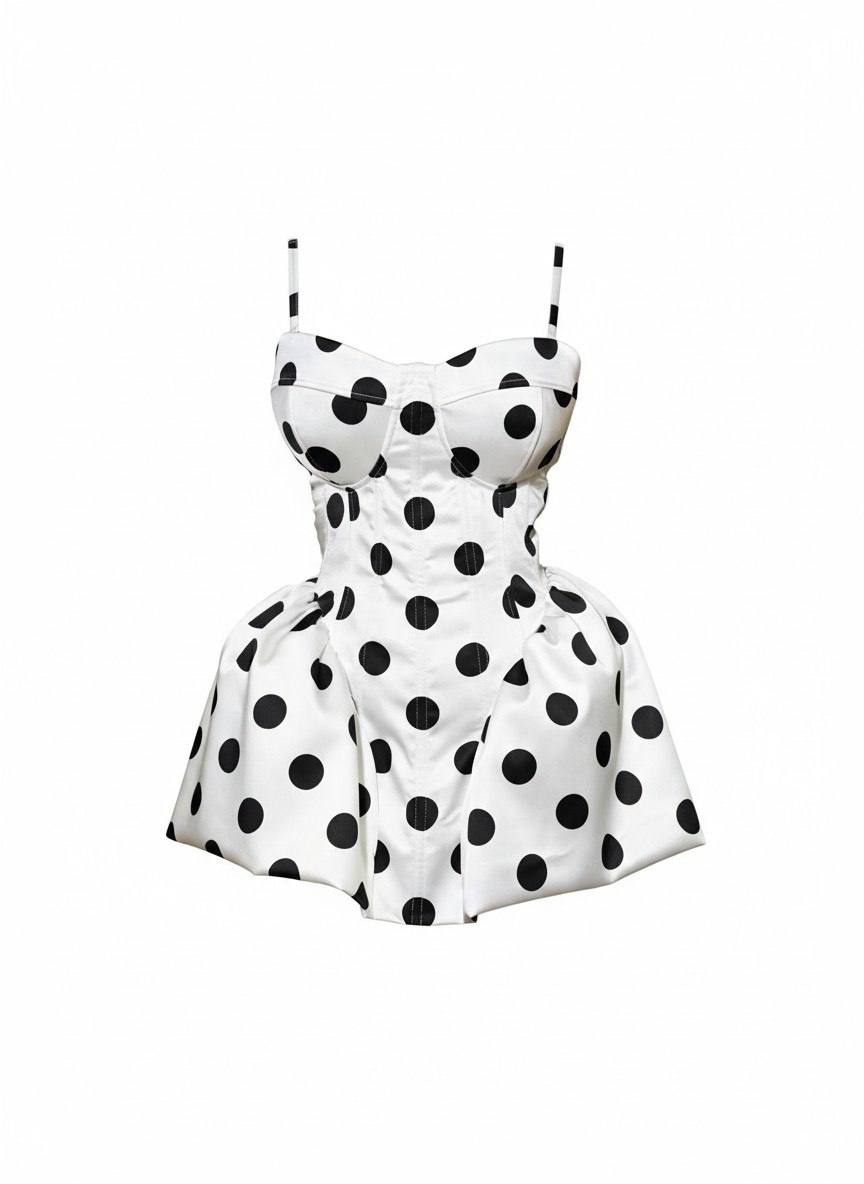 Eleni Polka Dot Scuba Fabric Puffy Dress